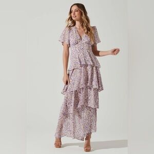Astr the Label purple floral tiered maxi dress